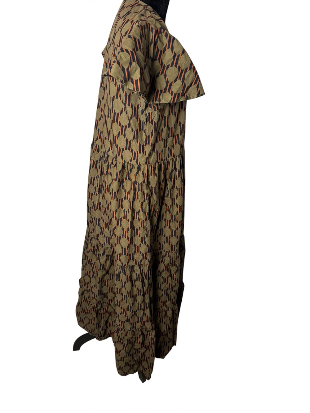 Oliphant Dipsy VNeck Olive Green Tiered Flutter Sleeve Maxi Dress Women Size M - Picture 5 of 13